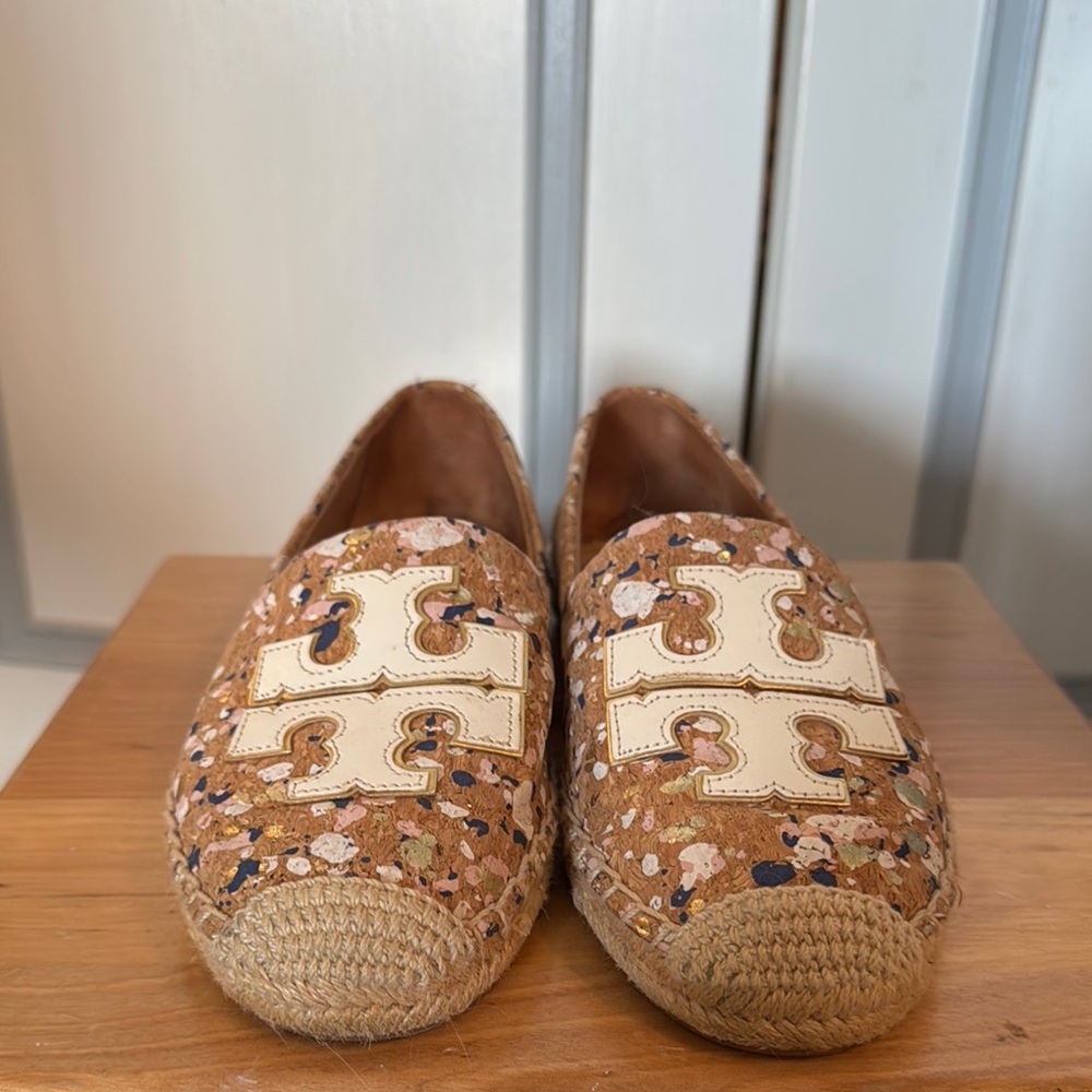 Tory Burch Neutral Paint Splatter Print Espadrille Flats